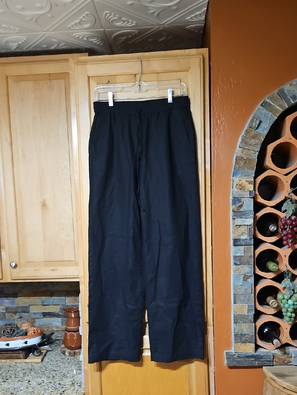 J. Crew Linen Blend Slim Wide Leg Drawstring Pants Black